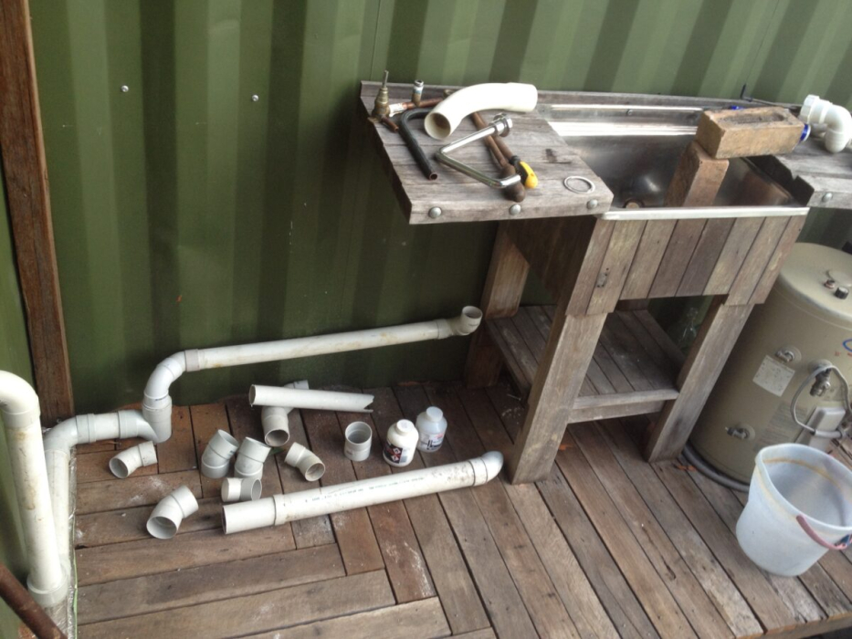 Recycled plumbing for the outside laundry 